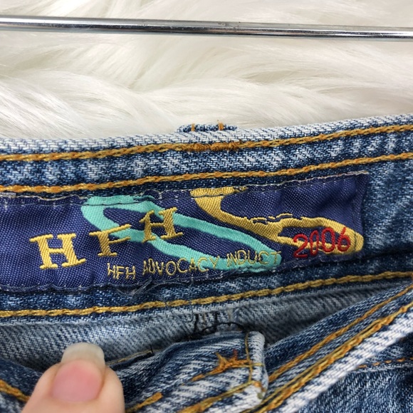 Denim Mini Distressed Skirt by HFH Advocacy Induct 2006 Orange Button SZ M - Picture 4 of 12